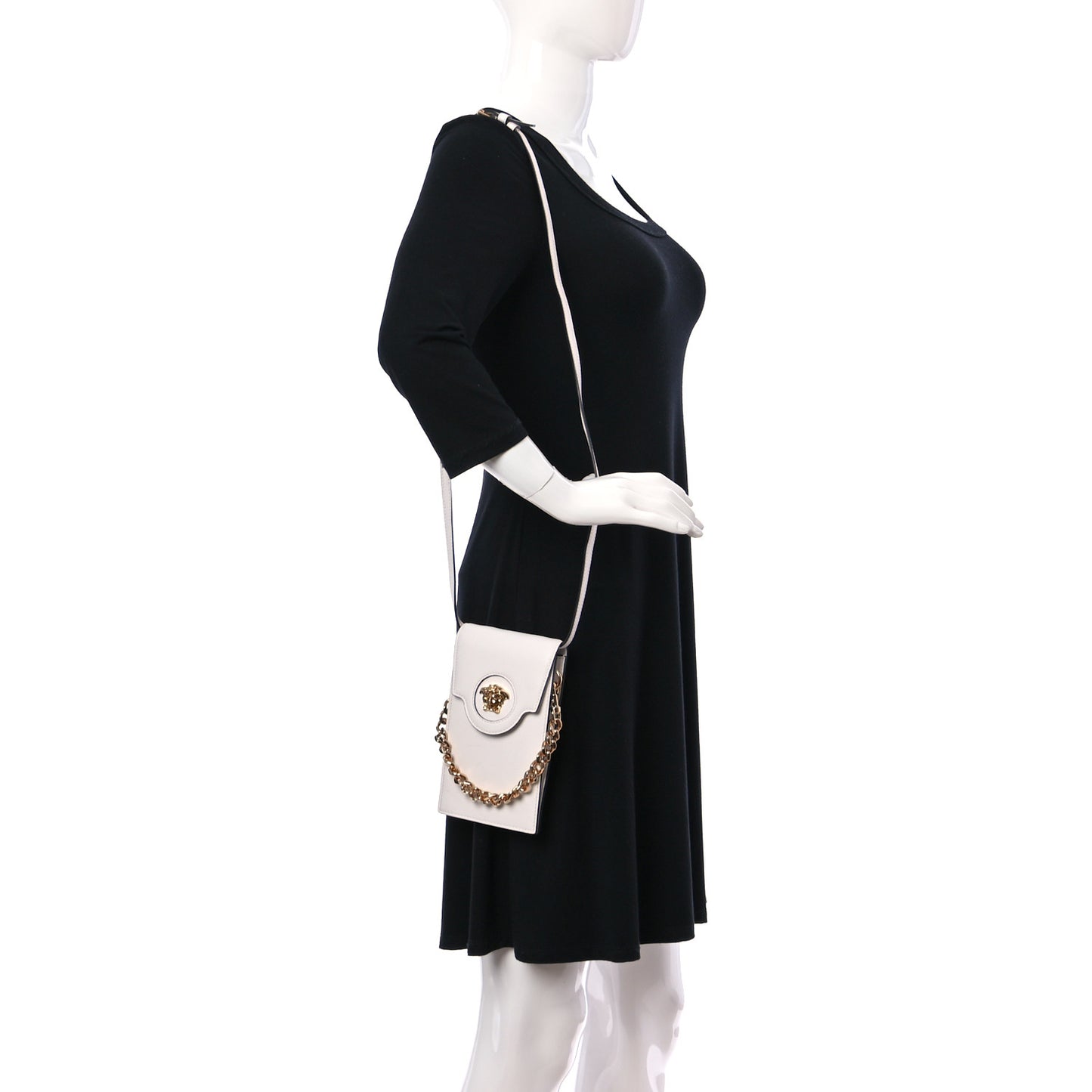 Calfskin La Medusa Chain Crossbody Phone Pouch White