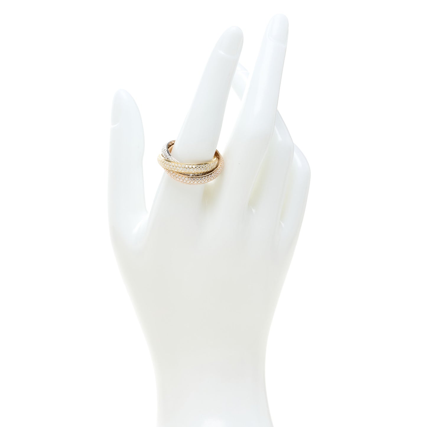 18K White Yellow Pink Gold Diamond MM Trinity Full Paved Ring 57 8