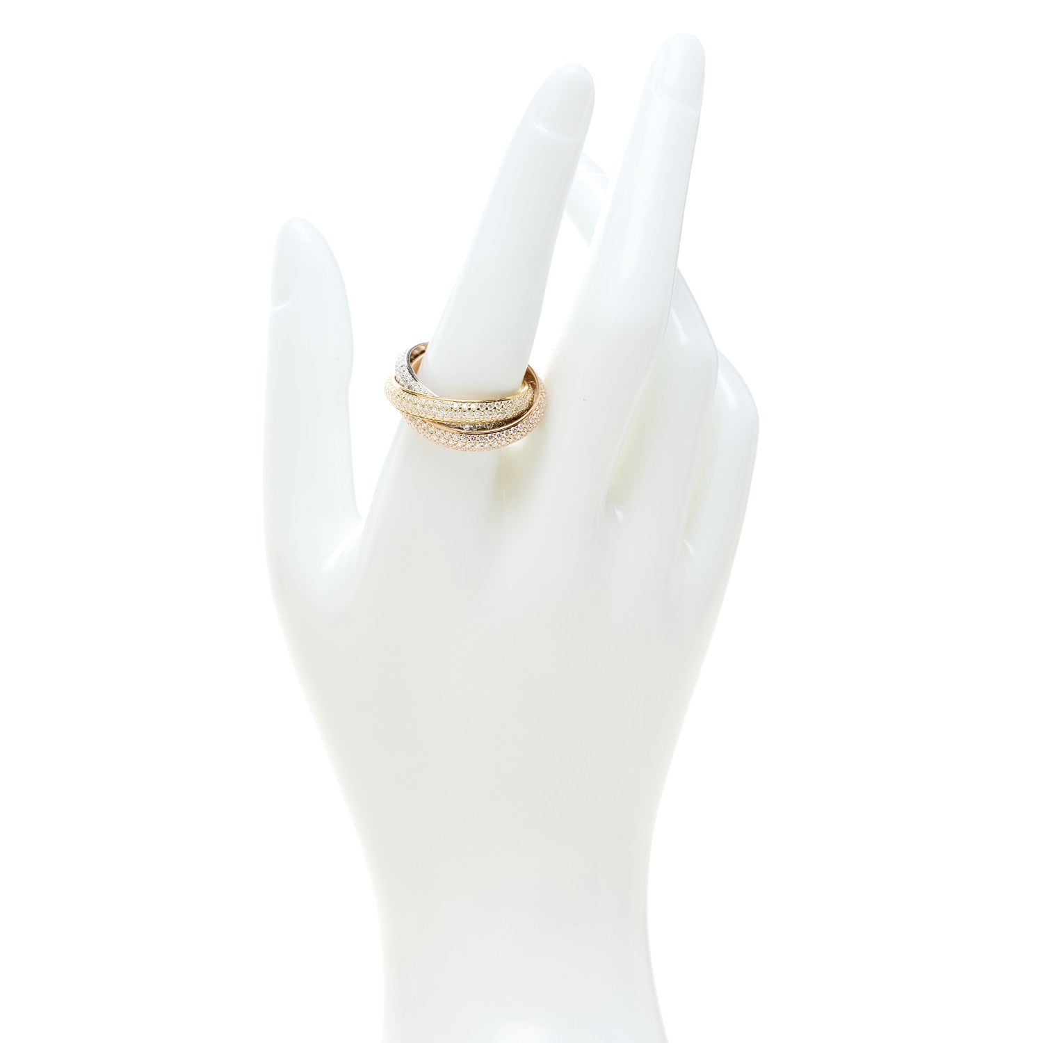 Cartier 18K White Yellow Pink Gold Diamond MM Trinity Full Paved Ring 57 8 2 of 7