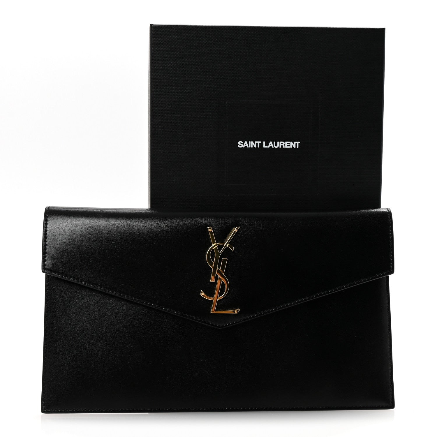 Saint Laurent Smooth Shiny Calfskin Monogram Uptown Pouch Black 7 of 7
