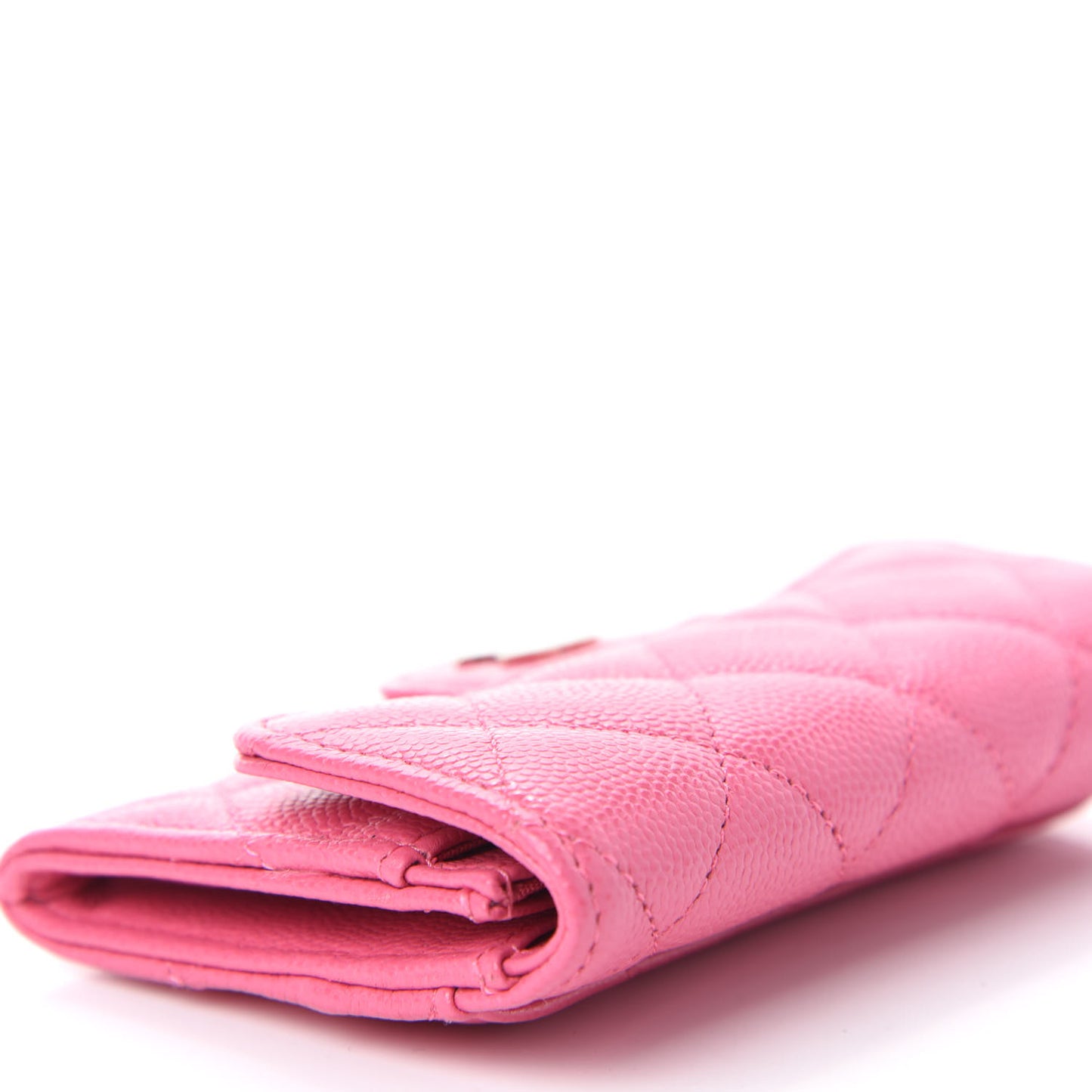 Caviar Quilted Flap Card Holder Wallet Pink