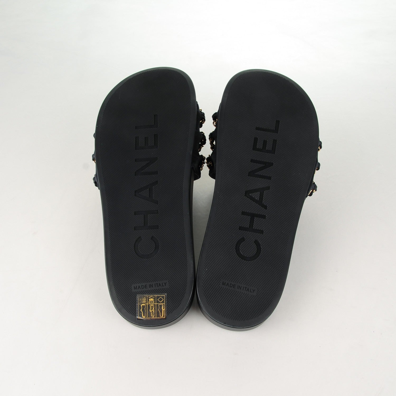 Chanel Lambskin Canvas Chain Flat Sandals 39 Marine 5 of 8