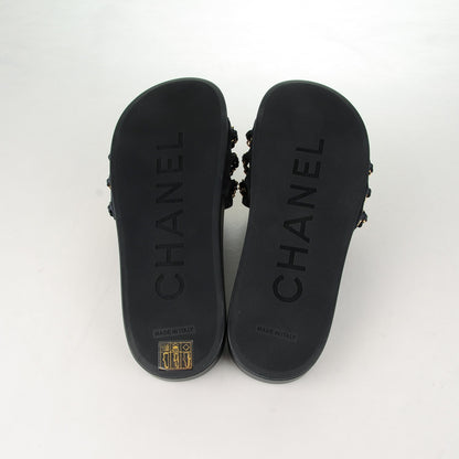 Chanel Lambskin Canvas Chain Flat Sandals 39 Marine 5 of 8