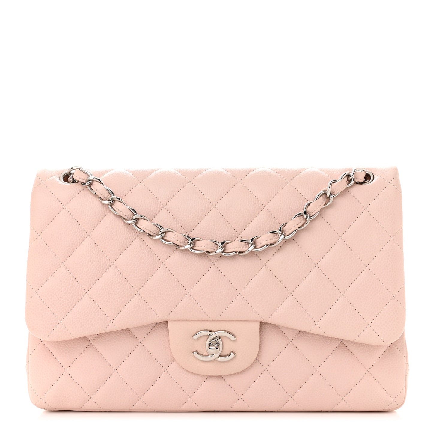 Caviar Quilted Jumbo Double Flap Light Pink