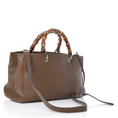 Gucci Pebbled Calfskin Medium Bamboo Shopper Tote Acero 4 of 12