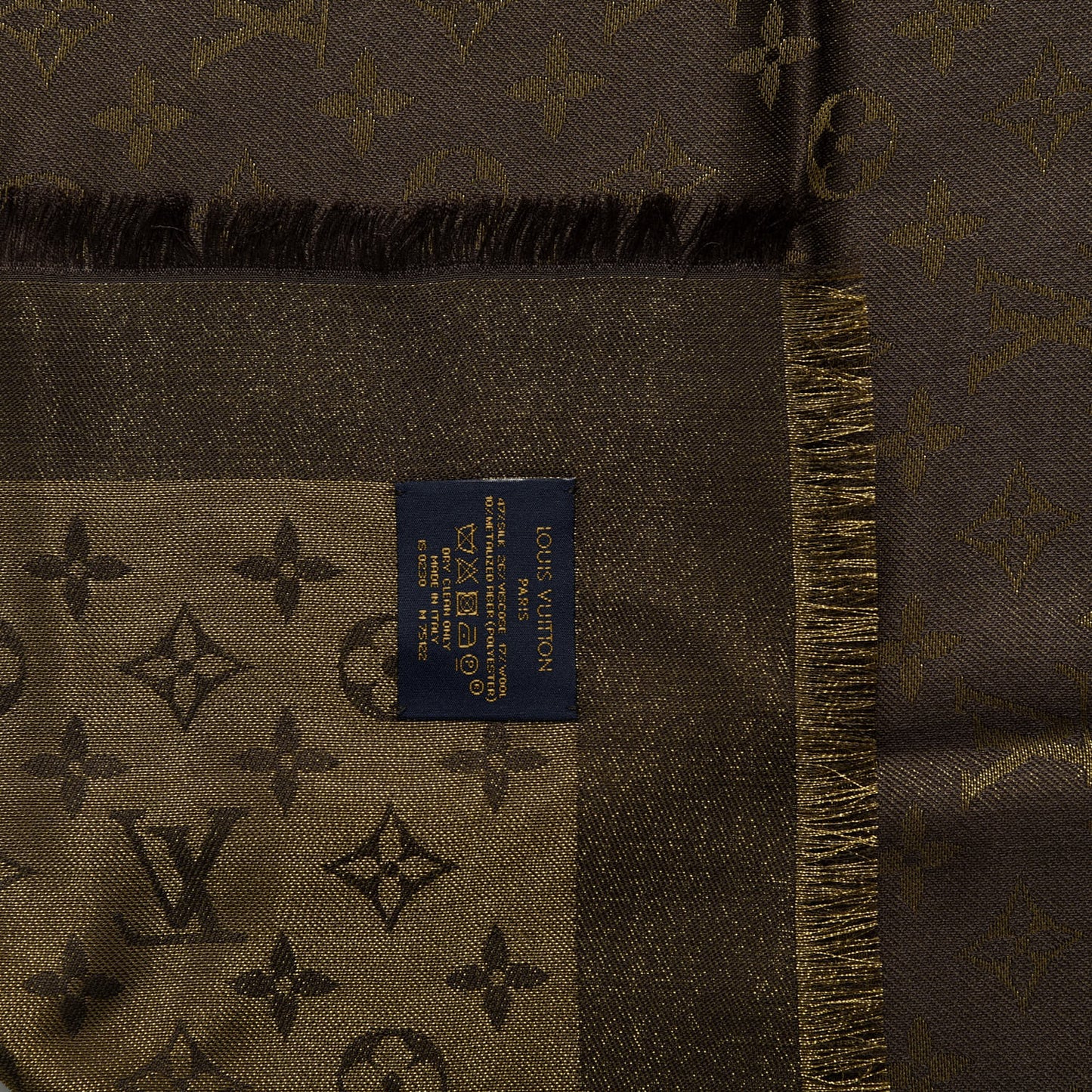 Silk Lurex Wool Monogram Shine Shawl Brown
