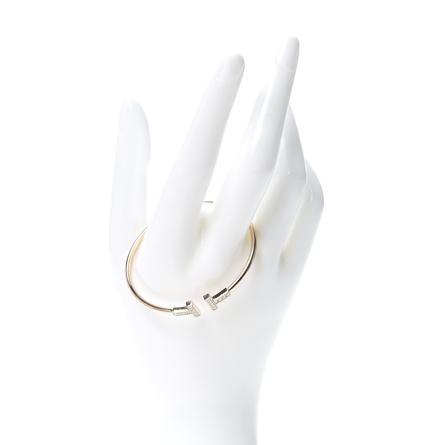 Tiffany 18K Rose Gold Diamond T Wire Bracelet 2 of 5