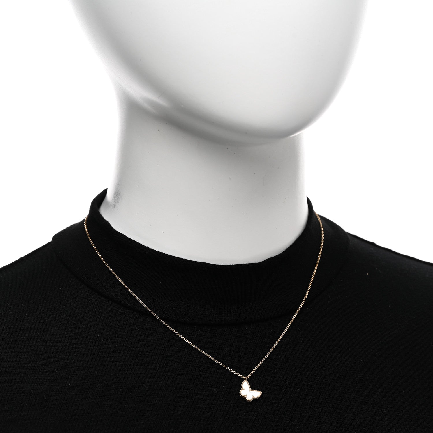 Van Cleef & Arpels 18K Yellow Gold Mother of Pearl Sweet Alhambra Butterfly Pendant Necklace 2 of 5