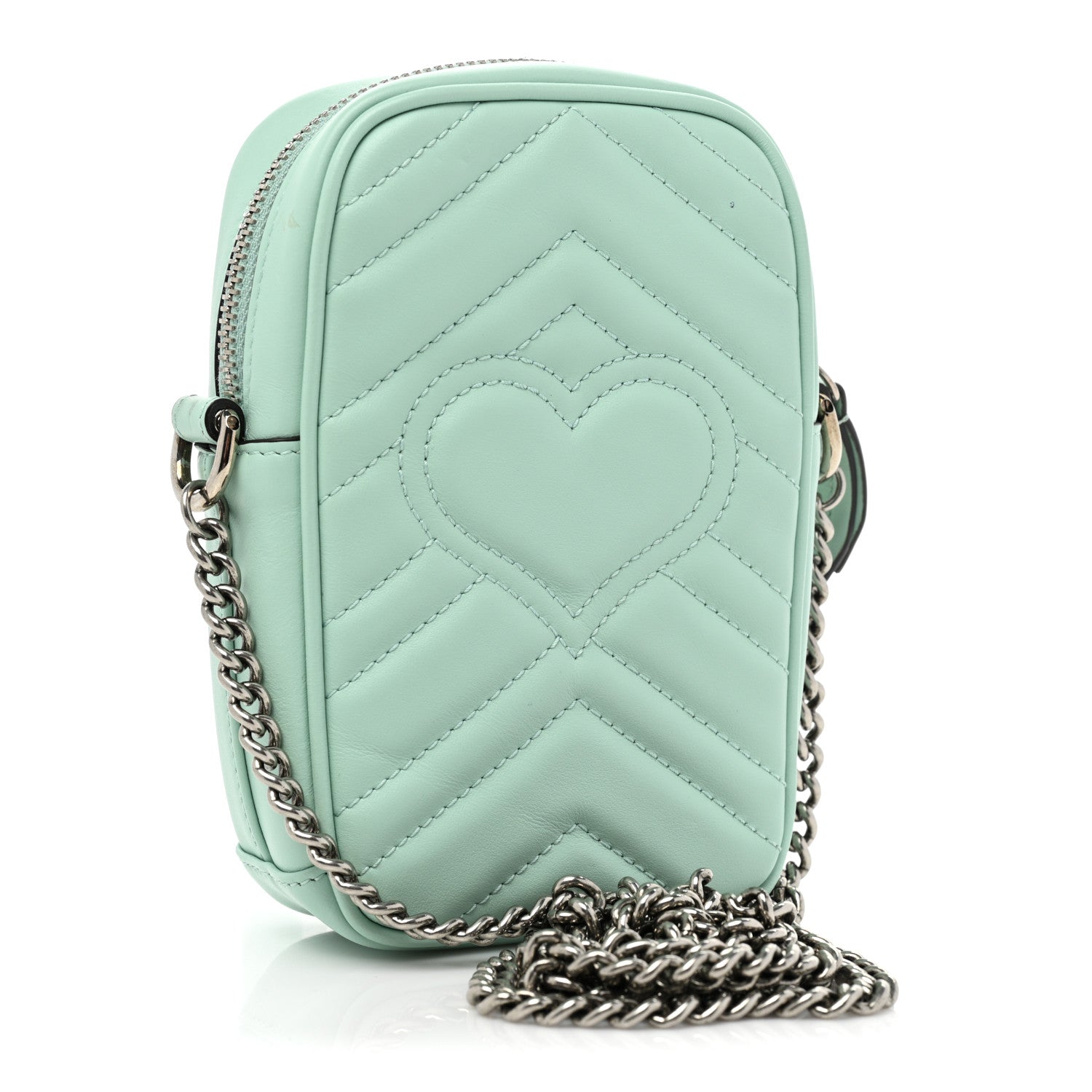 Gucci Calfskin Matelasse Mini GG Marmont Crossbody Bag Water Green 3 of 11