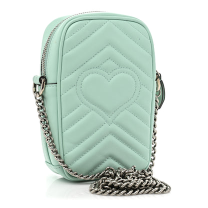 Gucci Calfskin Matelasse Mini GG Marmont Crossbody Bag Water Green 3 of 11