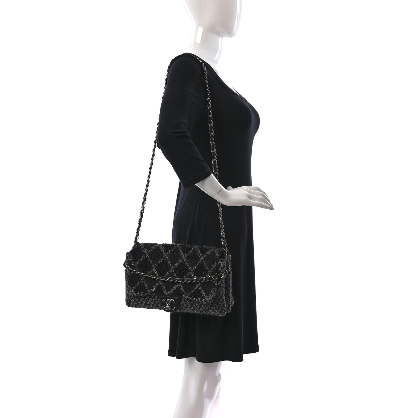 Sequin Tweed Icons Large Accordion 3 Flap Black