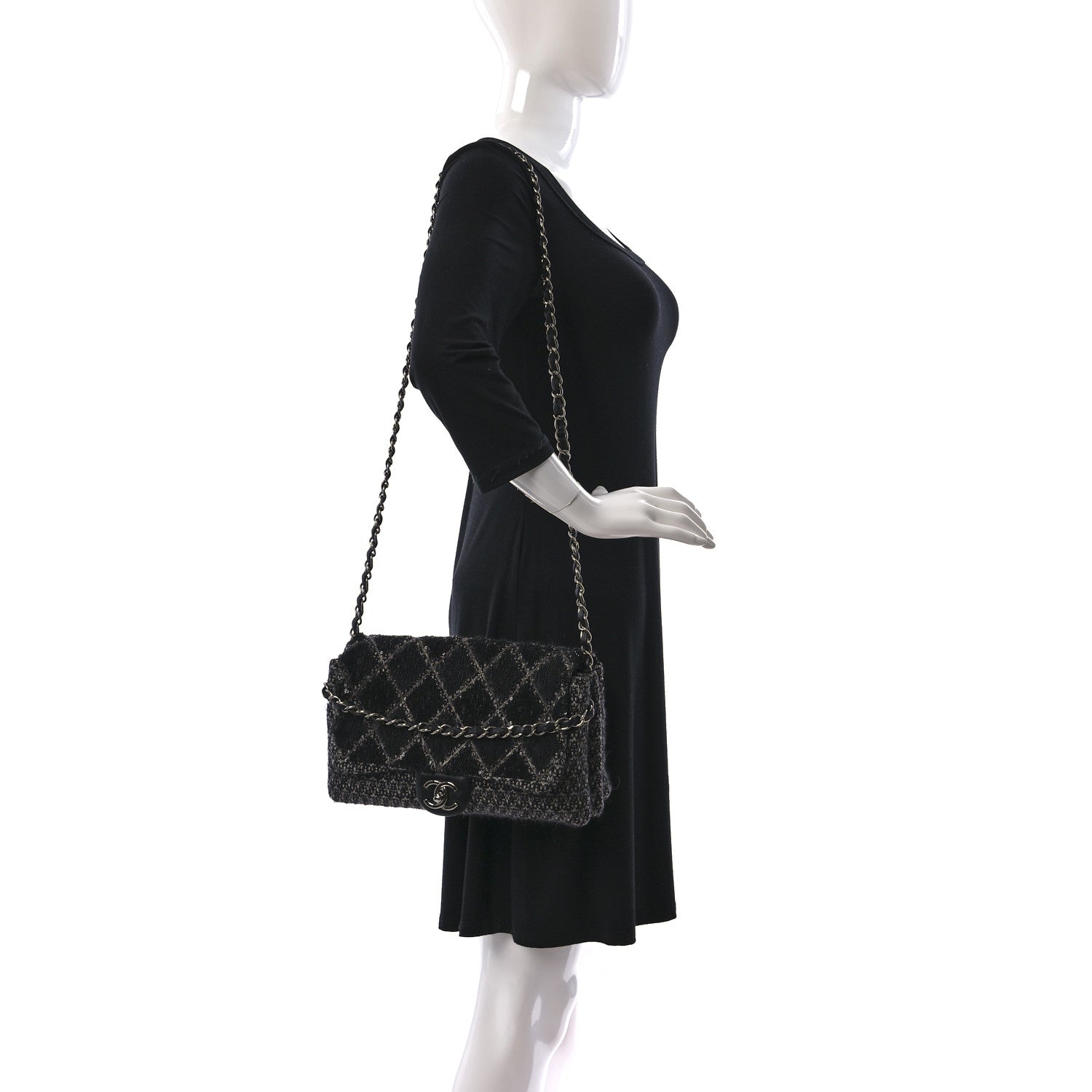 Chanel Sequin Tweed Icons Large Accordion 3 Flap Black 2 of 14