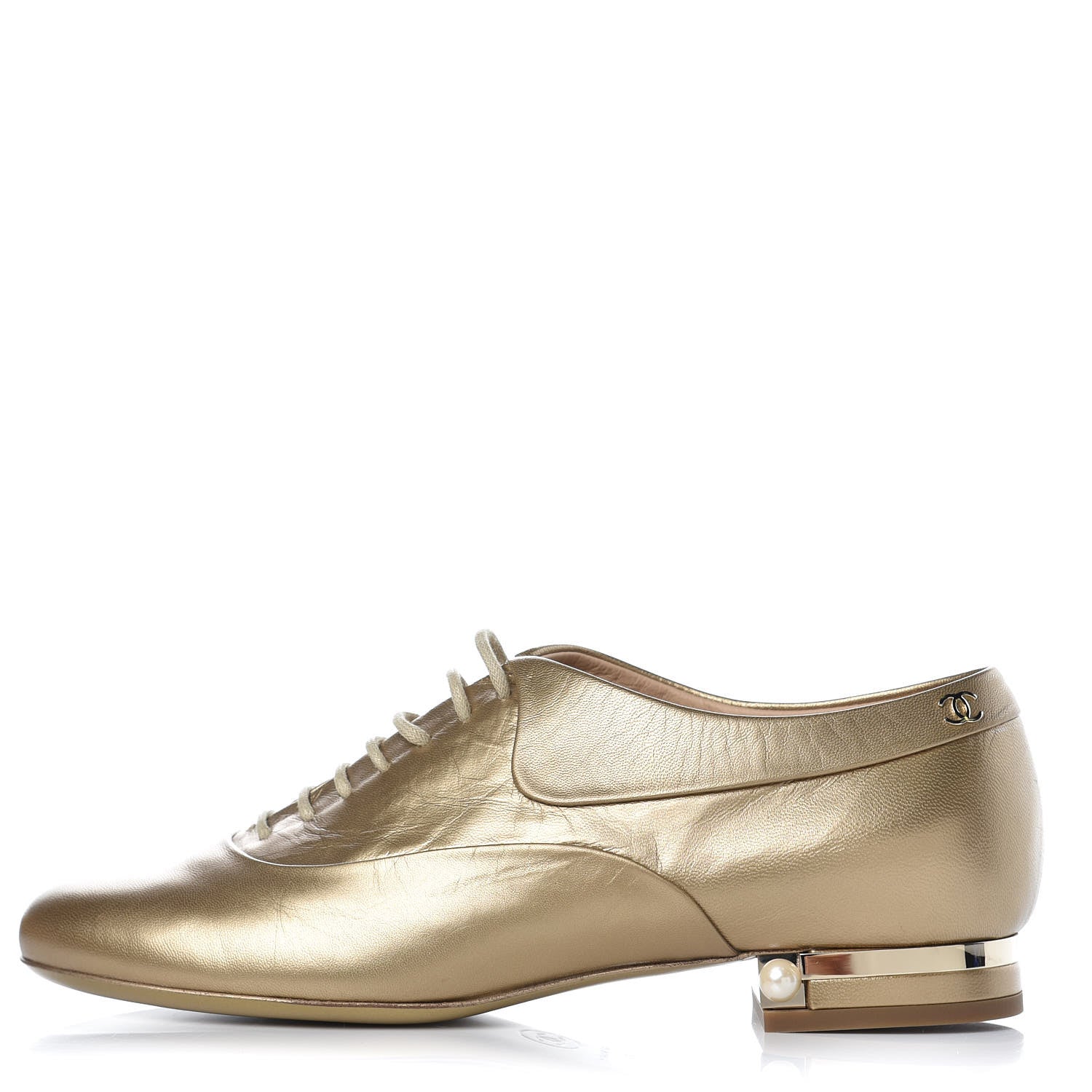 Chanel Goatskin CC Lace Up Oxfords 37 Dark Gold 1 of 10