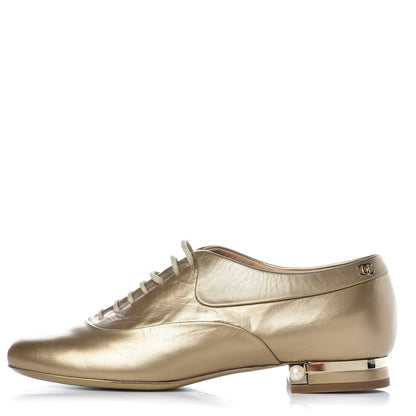 Chanel Goatskin CC Lace Up Oxfords 37 Dark Gold 1 of 10