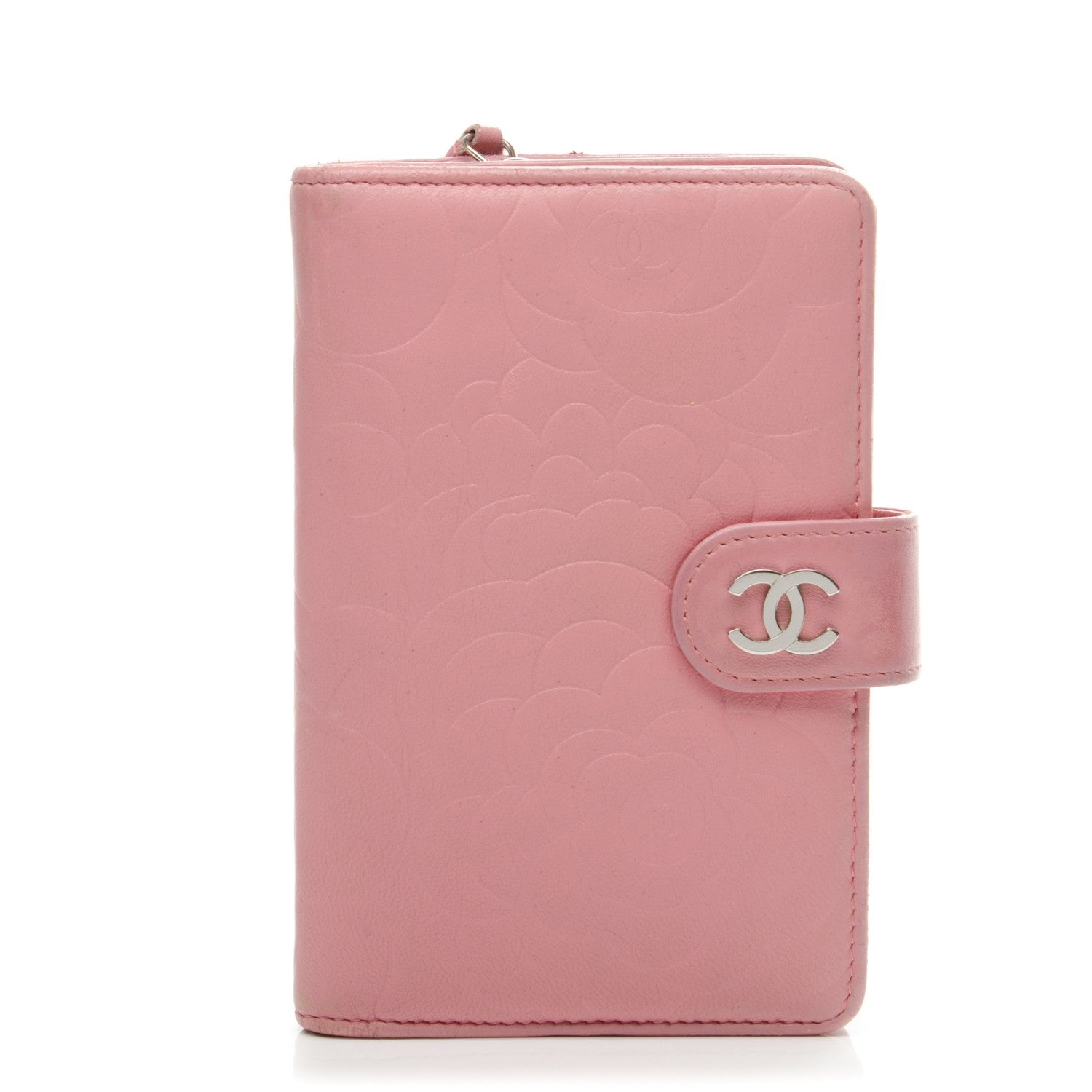 Chanel Lambskin Camellia Embossed L-Zip Pocket Wallet Pink 1 of 8