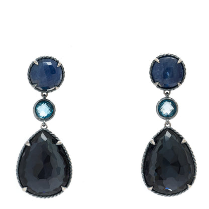David Yurman Sterling Silver Sapphire Hampton Blue Topaz Black Orchid Chatelaine Triple Drop Earrings 1 of 4