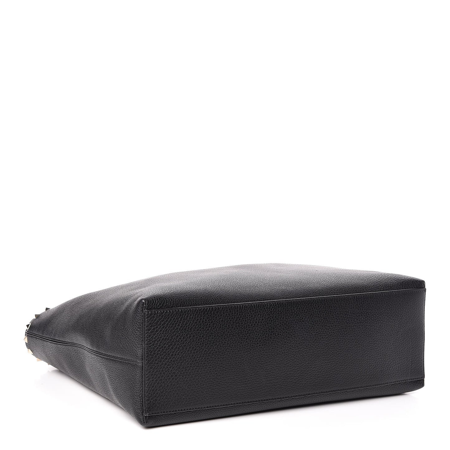 Grained Calfskin Rockstud Shoulder Tote Black