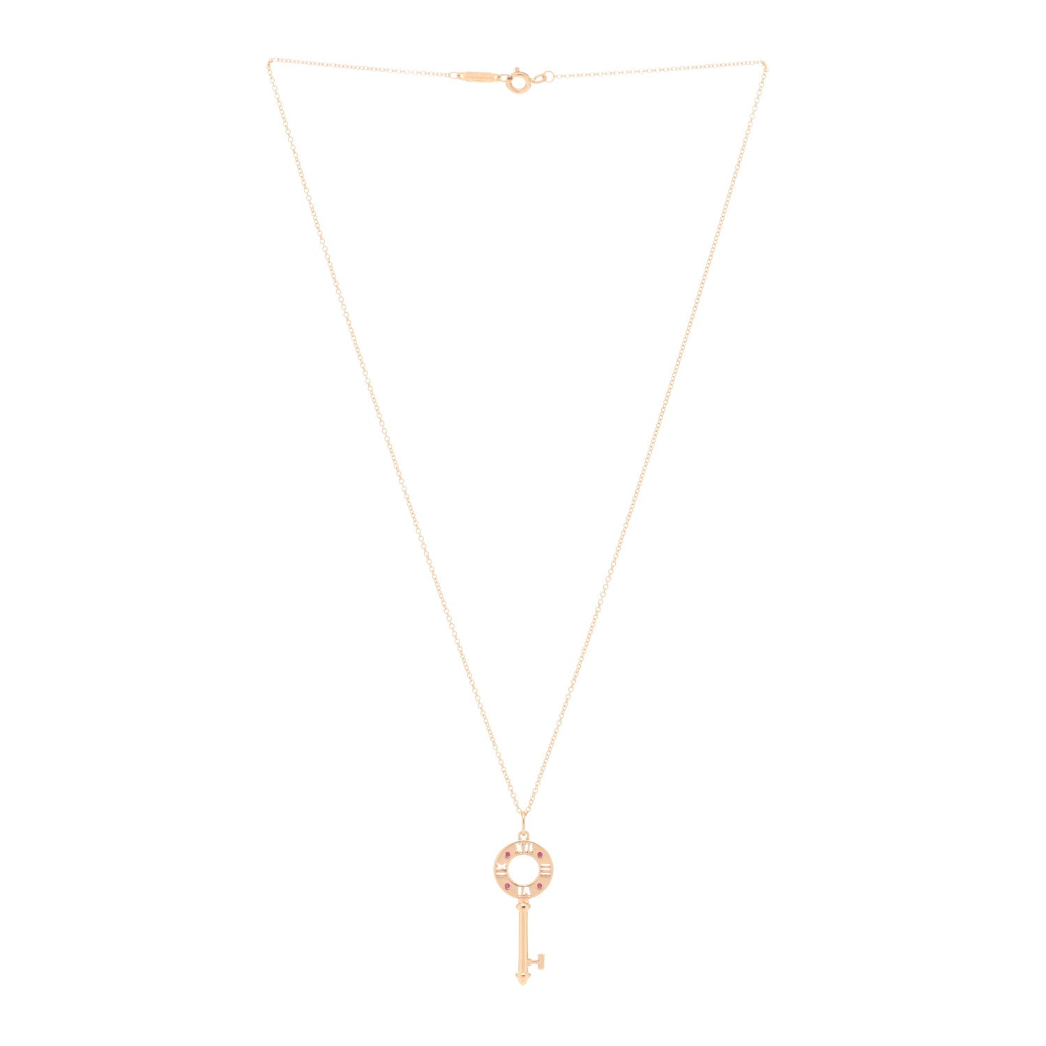 Tiffany 18K Rose Gold Ruby Atlas Pierced Key Pendant Necklace 2 of 5