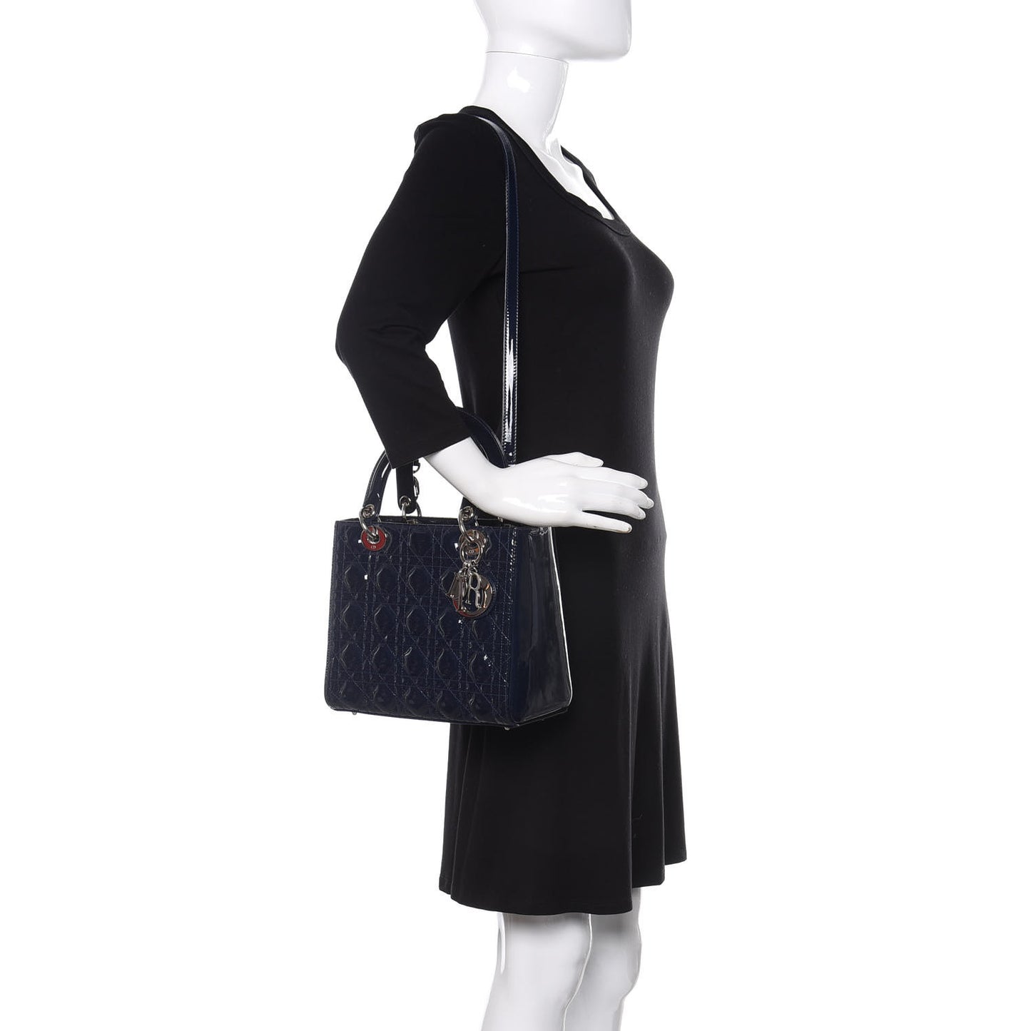 Patent Cannage Medium Lady Dior Navy Blue