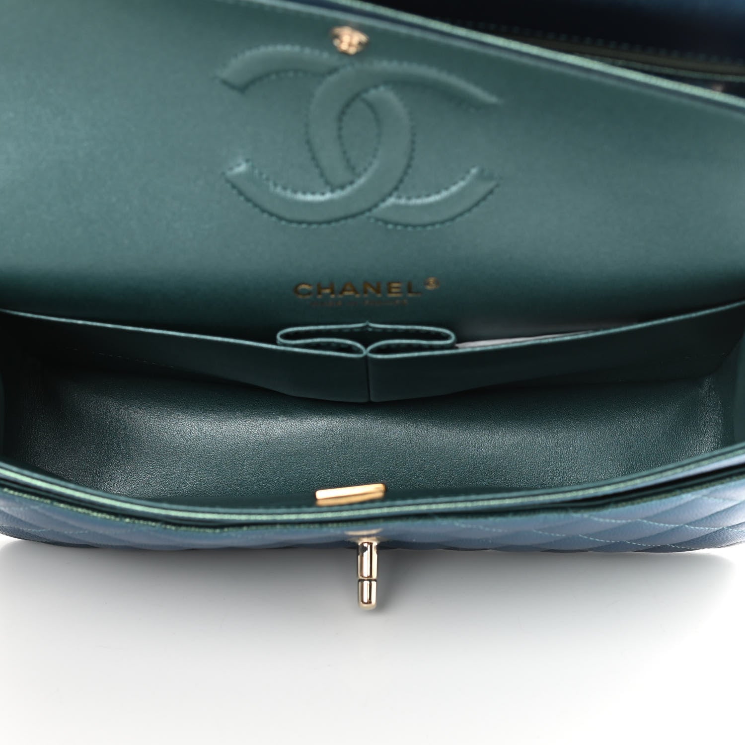 Chanel Iridescent Caviar Quilted Medium Double Flap Green 5 of 12