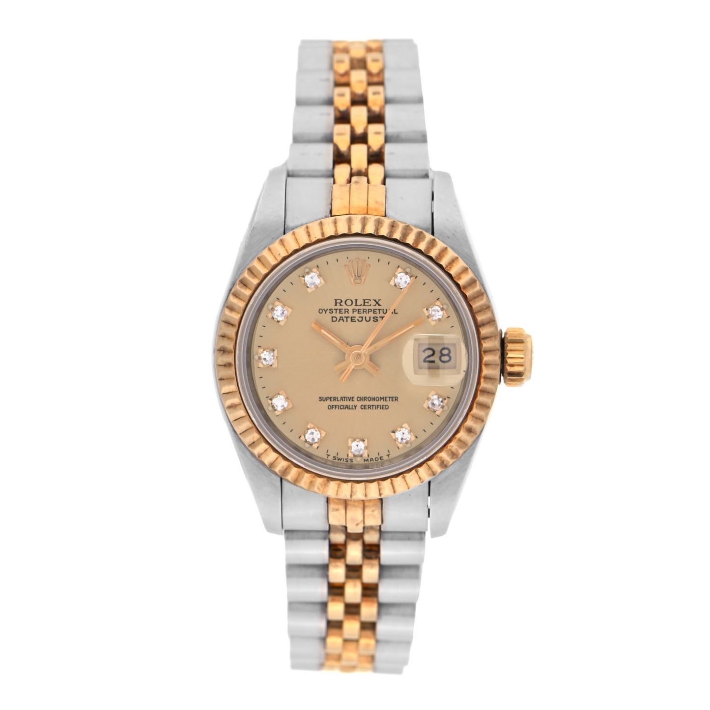 Stainless Steel 18K Yellow Gold Diamond 26mm Oyster Perpetual Datejust Watch Champagne 69173