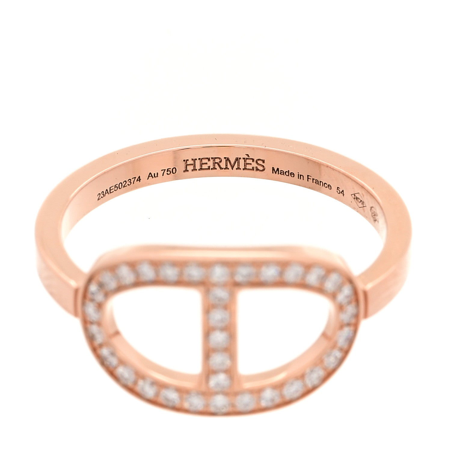 Hermes 18K Rose Gold Diamond MM Chaine d'Ancre Contour Ring 54 7 4 of 5