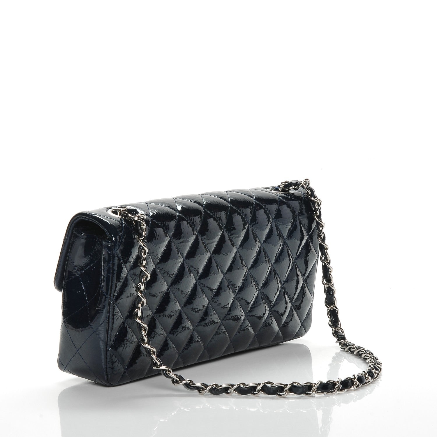 Chanel Distressed Patent Quilted East West Flap Navy Blue 3 of 9