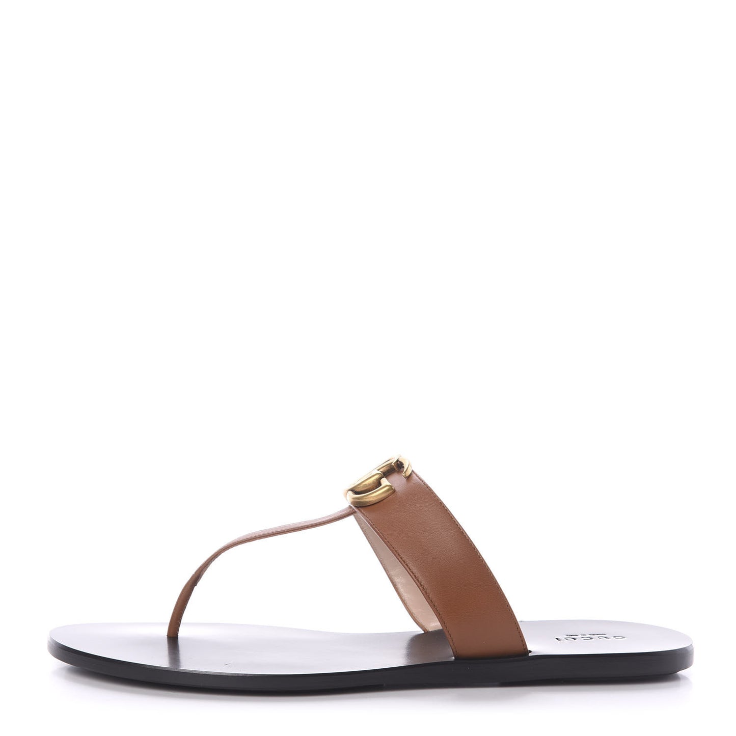 Calfskin GG Marmont Thong Sandals 40.5 Cognac