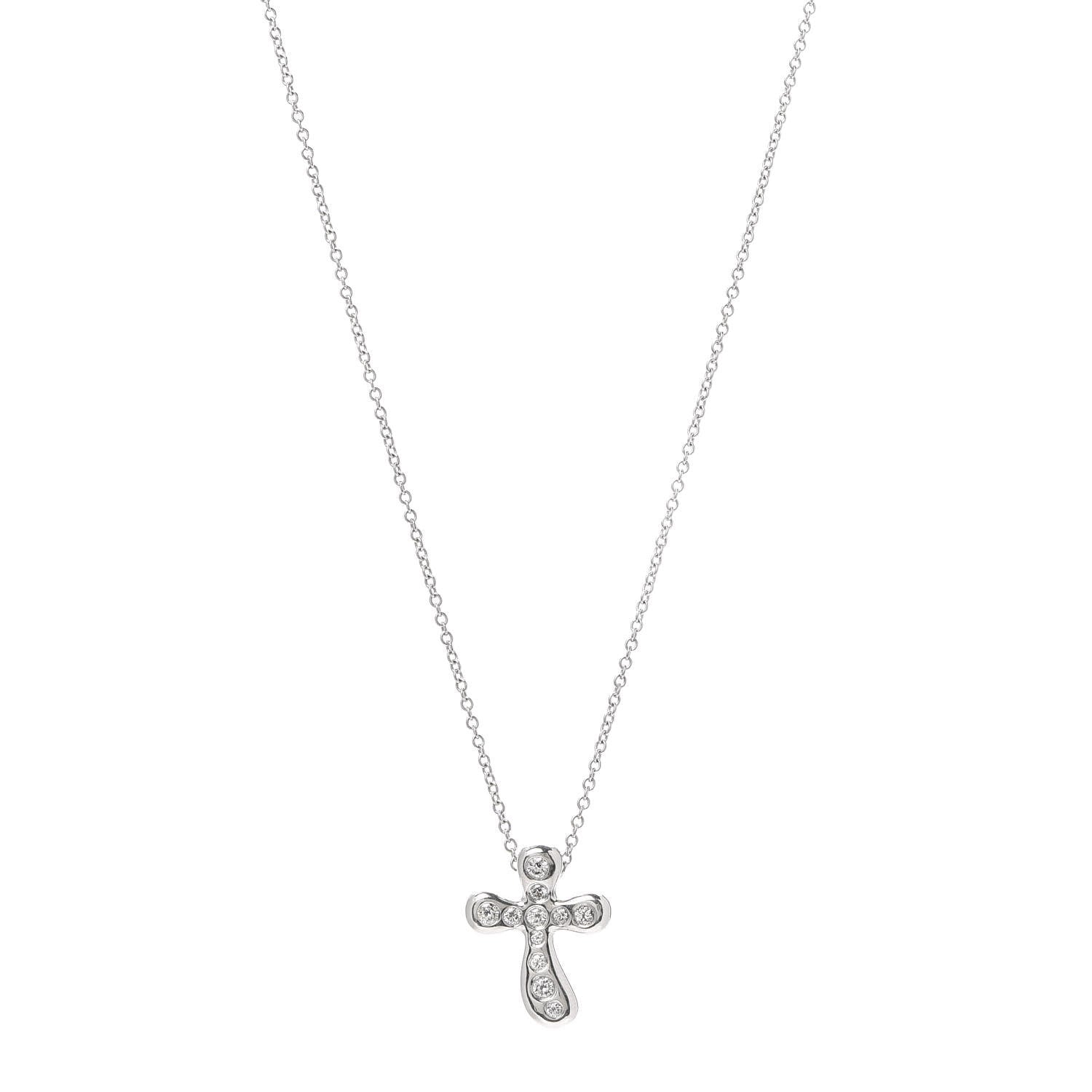 Tiffany Platinum Diamond 16mm Elsa Peretti Cross Pendant Necklace 1 of 5
