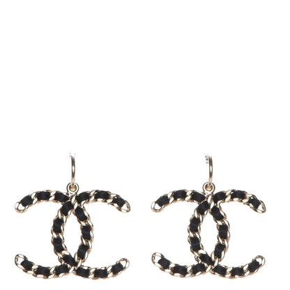 Chanel Satin CC Chain Earrings Light Gold Black 1 of 5