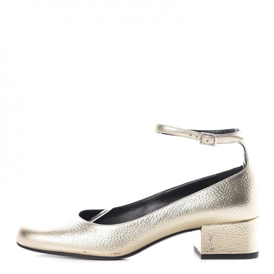 Metallic Calfskin Babies 40 Ankle Strap Pumps 37 Gold