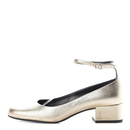 Saint Laurent Metallic Calfskin Babies 40 Ankle Strap Pumps 37 Gold 1 of 14