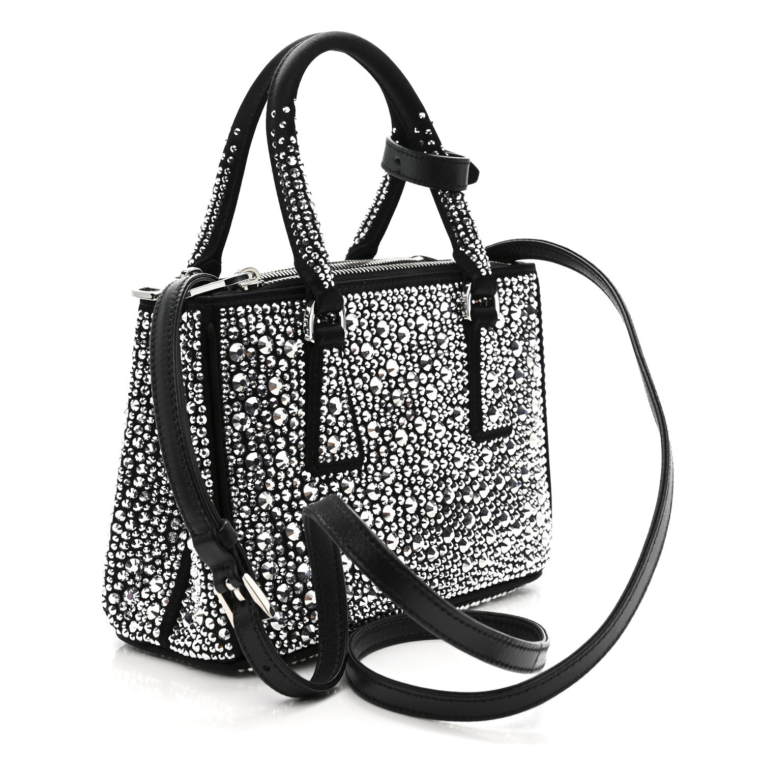 Prada Satin Crystal Mini Galleria Double Zip Tote Metal 3 of 13