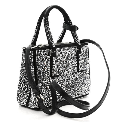 Prada Satin Crystal Mini Galleria Double Zip Tote Metal 3 of 13