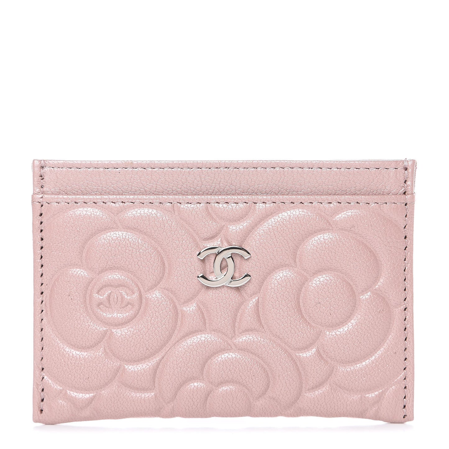 Goatskin Camellia Embossed Card Holder Light Pink