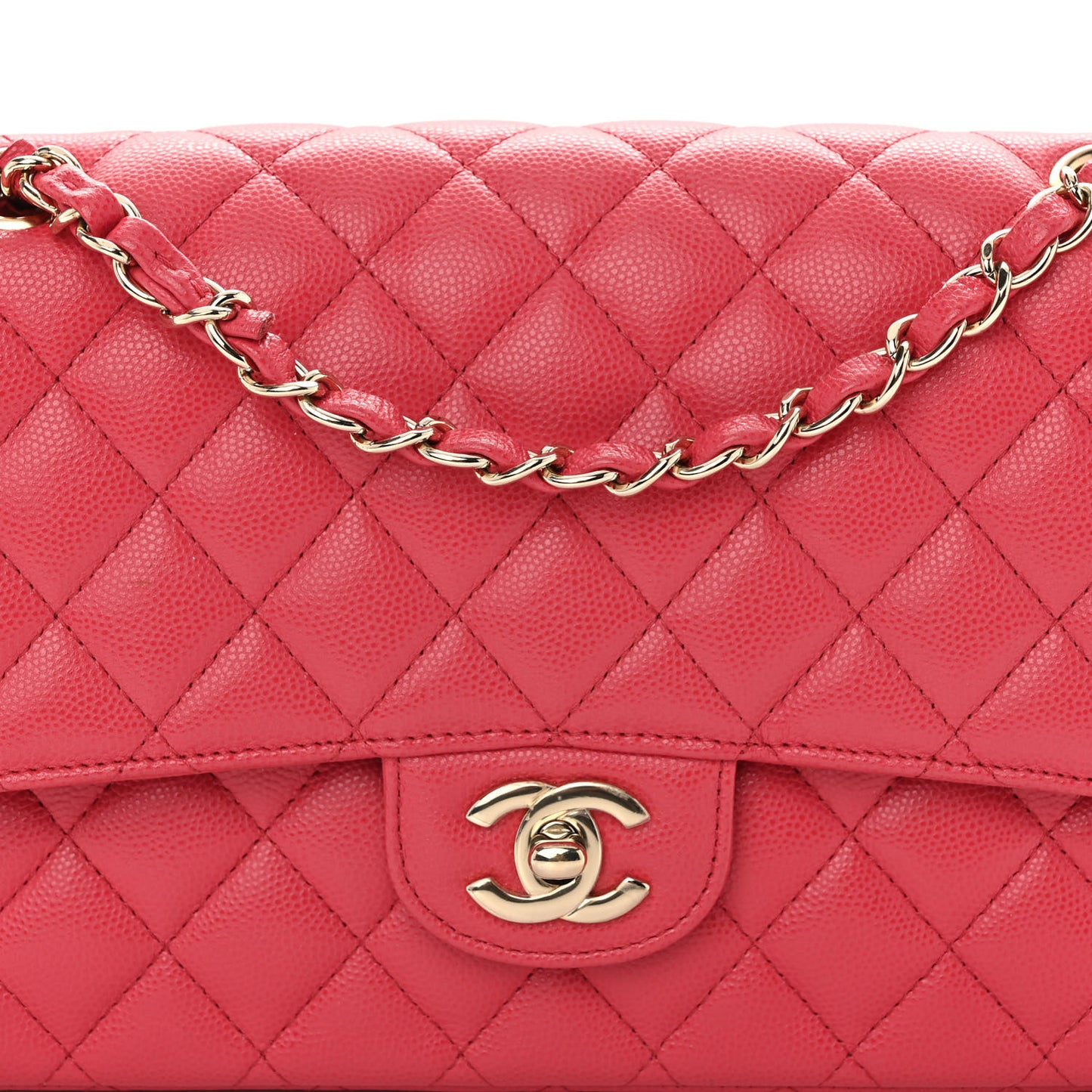 Caviar Quilted Medium Double Flap Pink