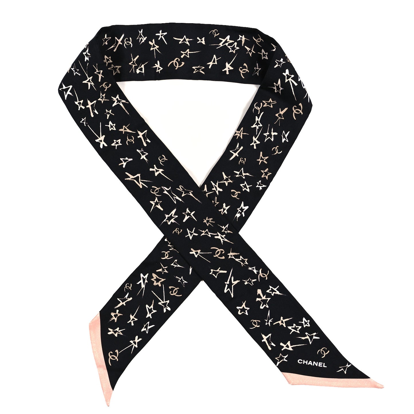 Silk Stars CC Slim Bandeau Scarf Black Ecru Light Pink