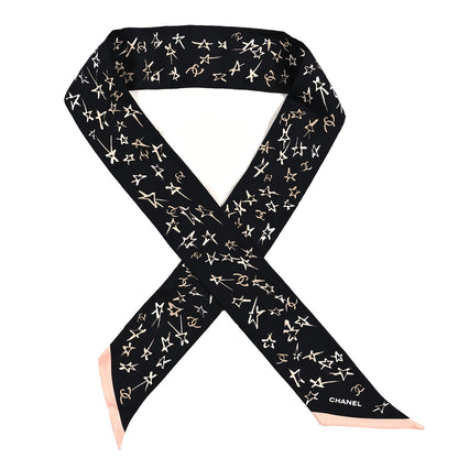 Chanel Silk Stars CC Slim Bandeau Scarf Black Ecru Light Pink 1 of 4