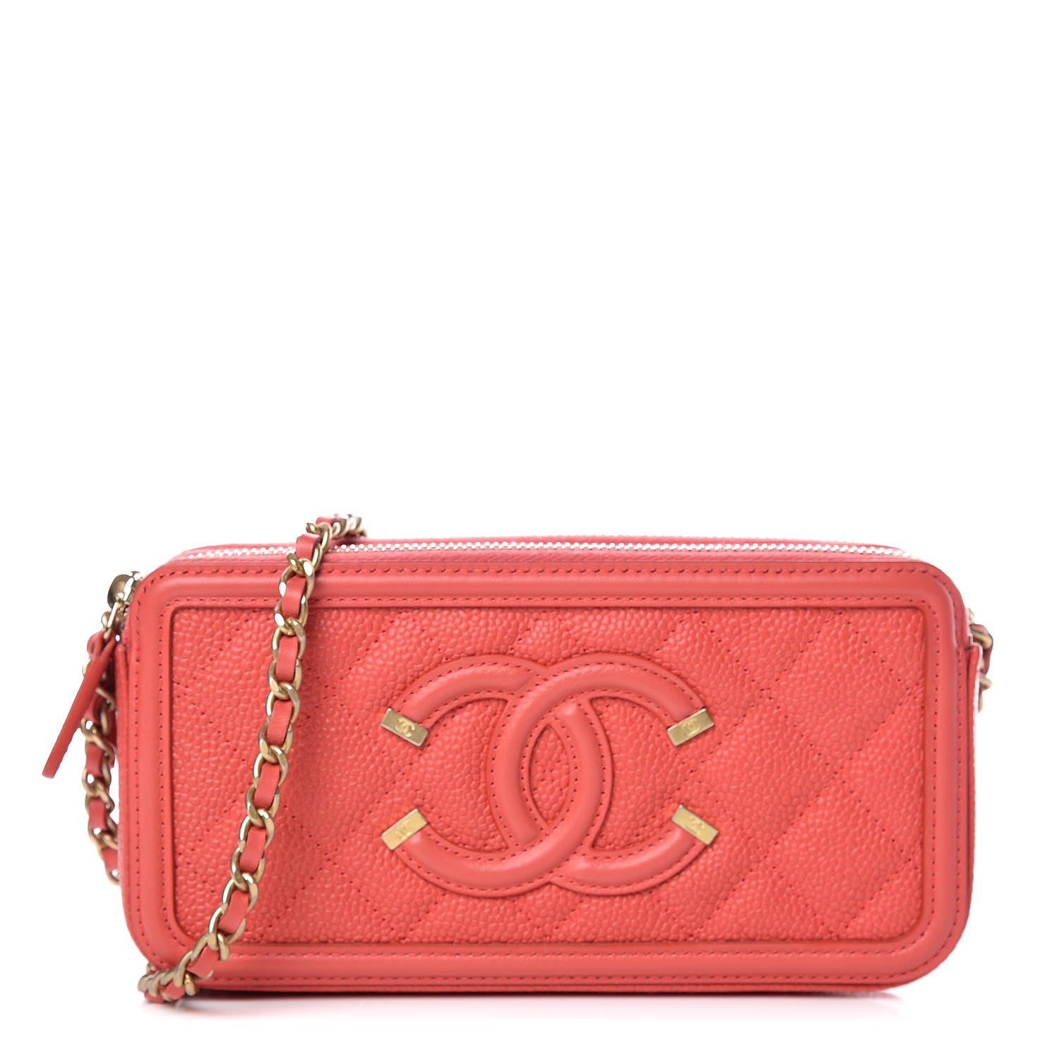 Chanel Caviar Quilted CC Filigree Clutch With Chain Red 1 of 14