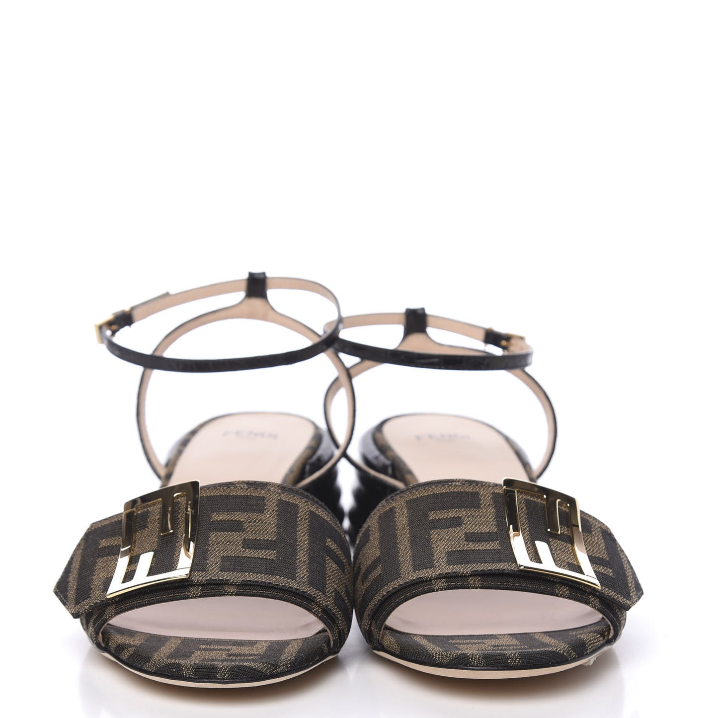 Jacquard FF Crocodile Embossed Promenade Ankle Strap Sandals 37.5 Tobacco