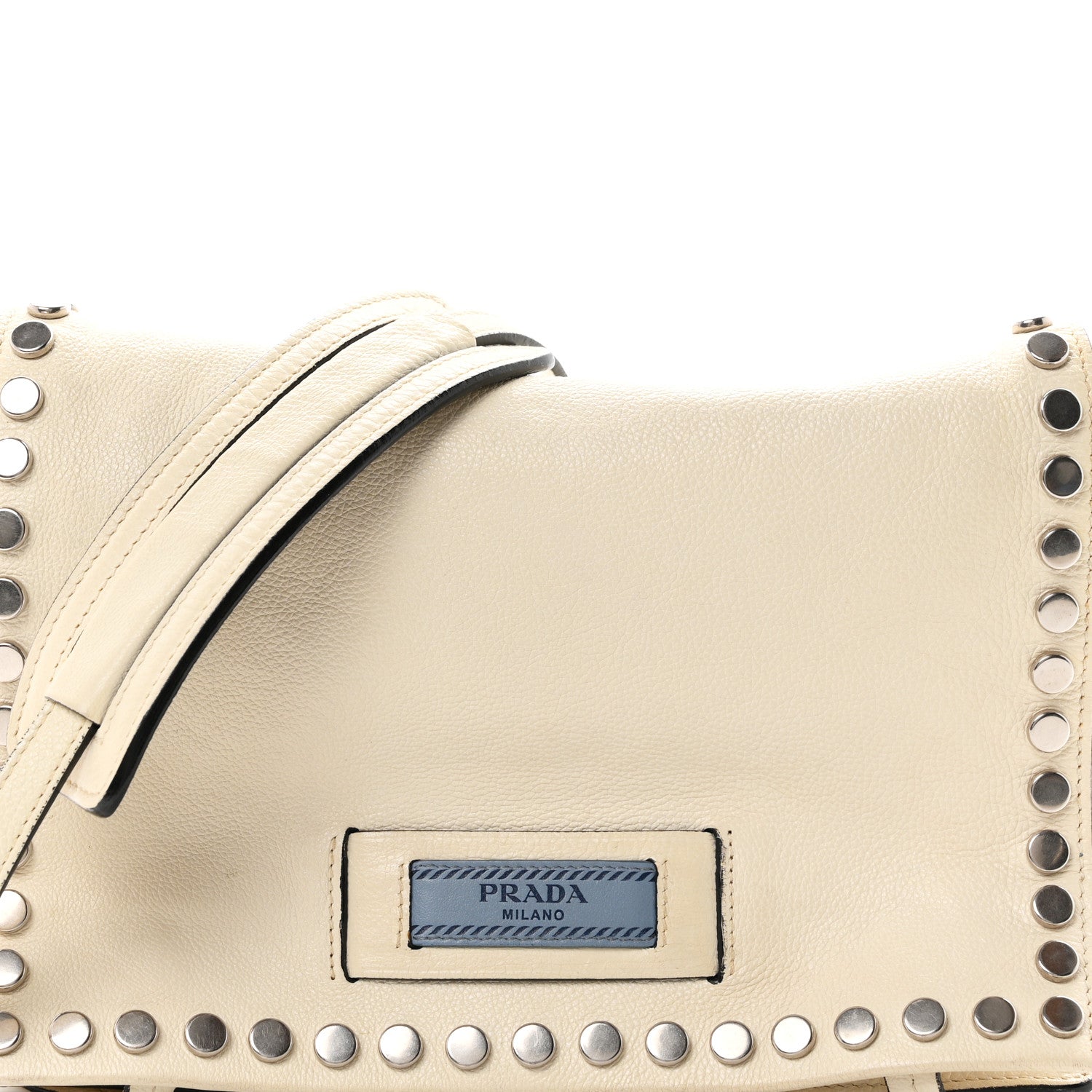 Prada Glace Calf Studded Etiquette Flap Bianco Astra 8 of 10