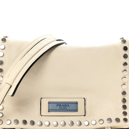 Prada Glace Calf Studded Etiquette Flap Bianco Astra 8 of 10
