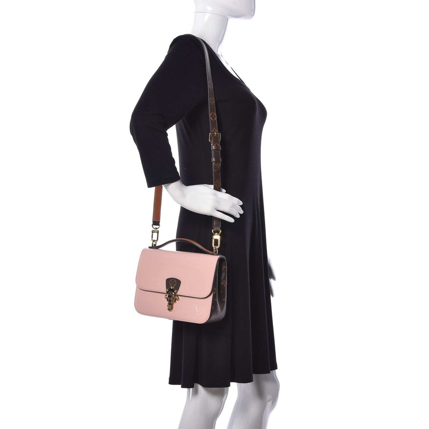 Patent Calfskin Monogram Cherrywood BB Rose Ballerine