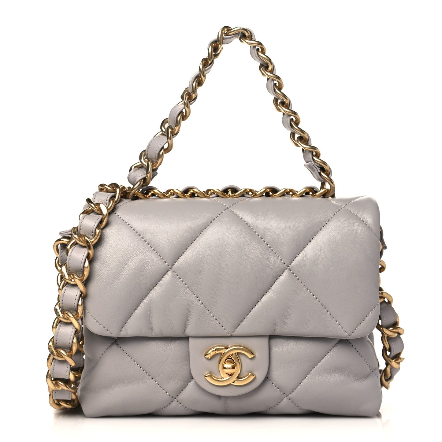 Lambskin Quilted Small Chain Top Handle Flap Grey