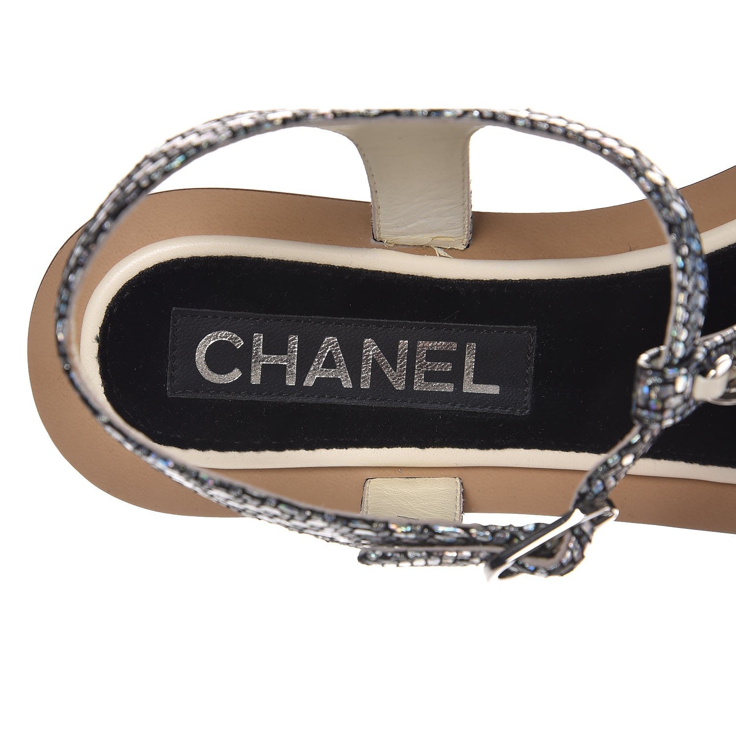 Chanel Goatskin Velvet Fantasy CC Chain Thong Sandals 36.5 Silver Ivory 8 of 9