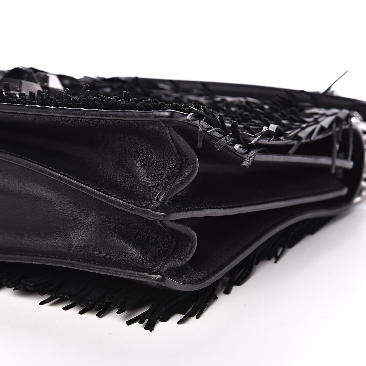 Vitello Century Opaco Monster Eyes Fringe Studded Kan I Shoulder Bag Black