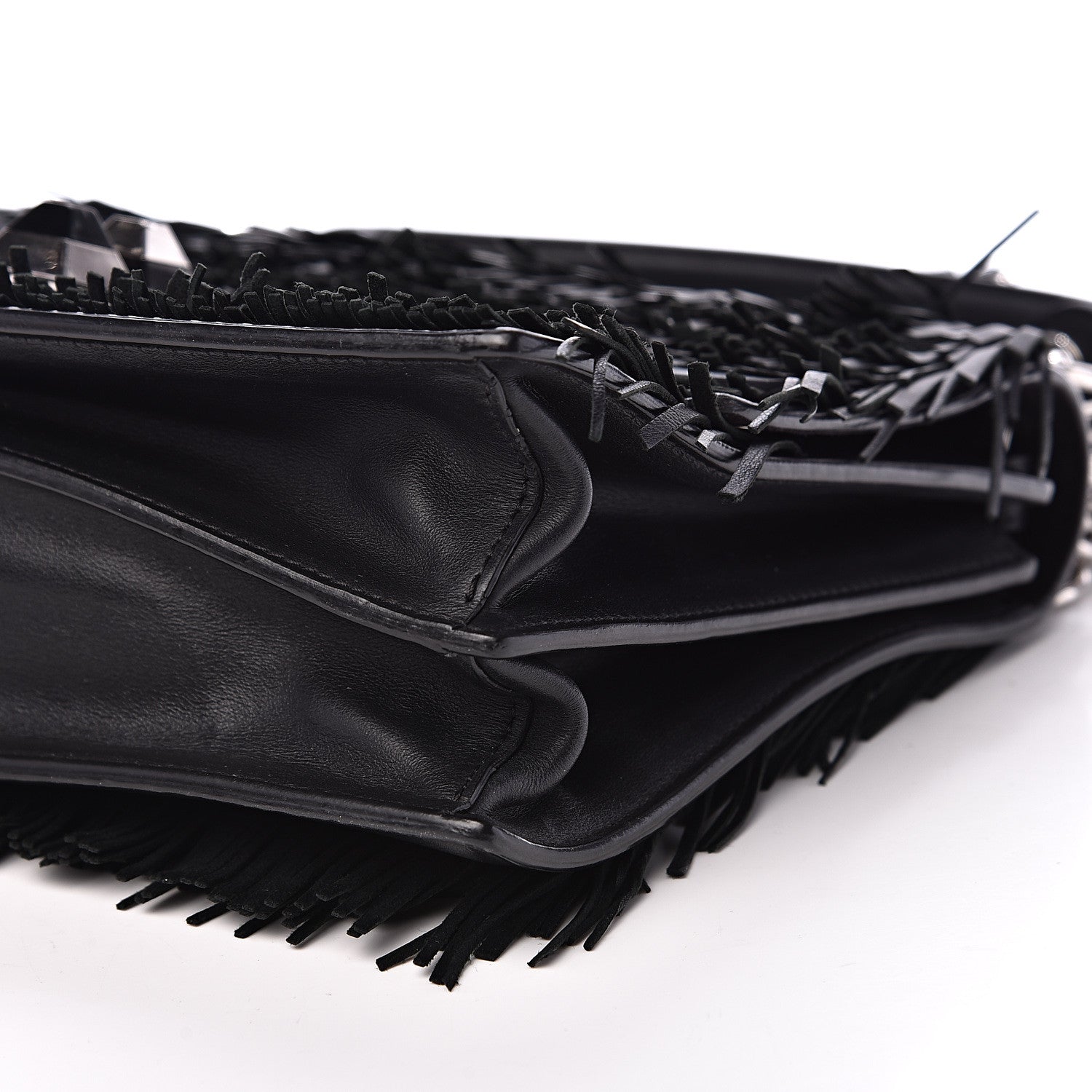 Fendi Vitello Century Opaco Monster Eyes Fringe Studded Kan I Shoulder Bag Black 9 of 12