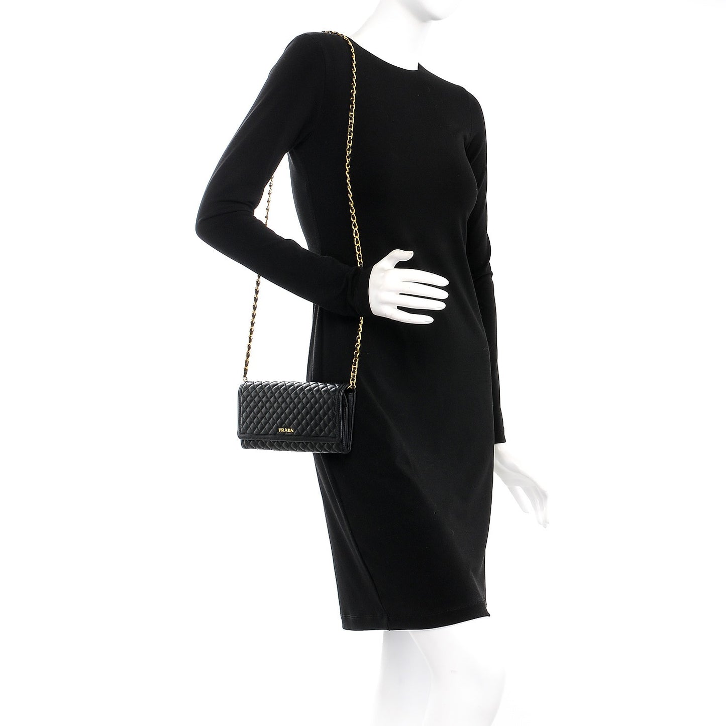 Soft Calfskin Quilted Chain Wallet Black