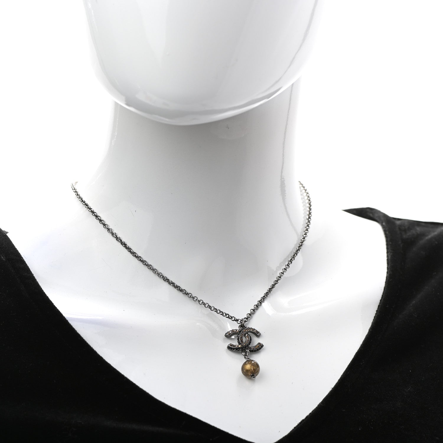 Chanel Ruthenium Crystal CC Drop Necklace 2 of 5