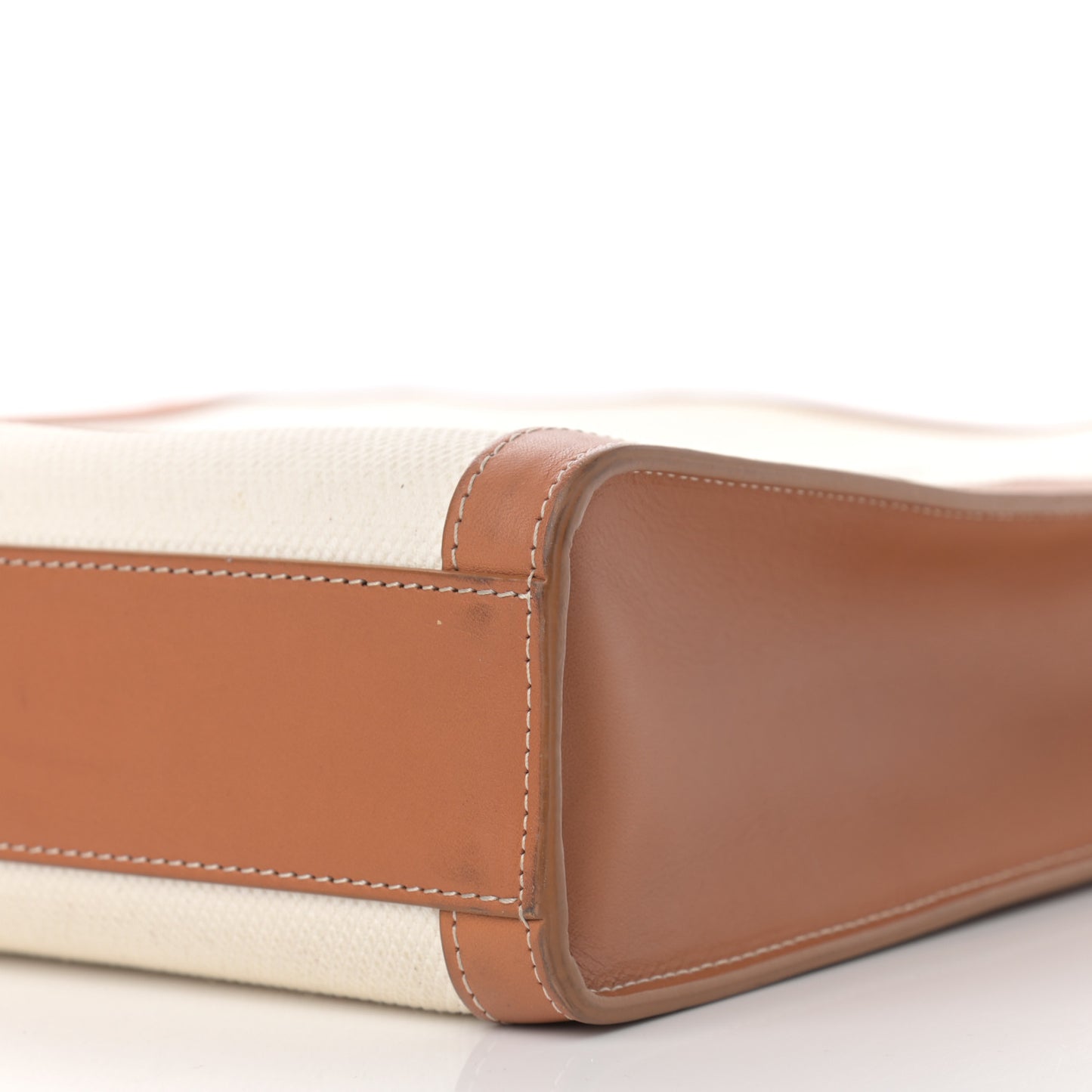 Canvas Calfskin Logo Print Small Vertical Cabas Natural Tan